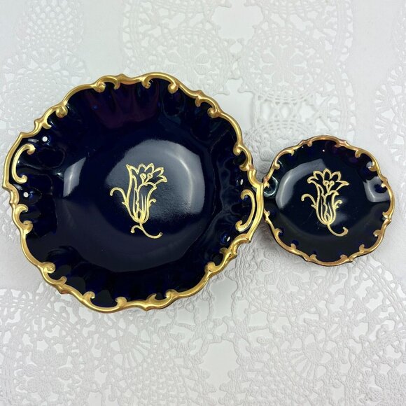 2 Vintage Stadtilm Cobalt Blue Round Shape Decorative Trinket Candy Dishes - Picture 4 of 13